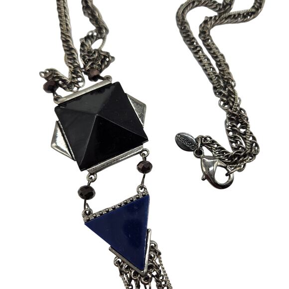 Express Gunmetal Multi-Strand Geometric Pendant Necklace with Tassels - Picture 7 of 7